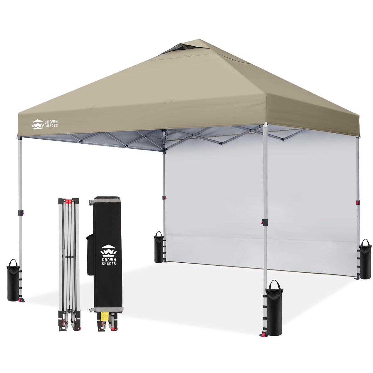 CROWN SHADES 10x10 Pop Up Canopy with 1 Side Wall, Beach Canopy Tent, Red