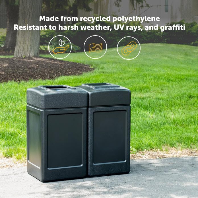Commercial Zone 732101 Open-Top Indoor/Outdoor Square 42 Gallon Large Waste Trash Container Bin, Black