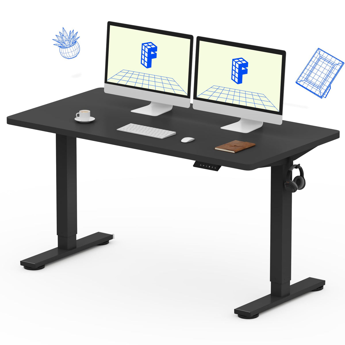 FLEXISPOT EN1 One-Piece Standing Desk, Electric Adjustable with 4 Memory Presets, 176 LBS Capacity, Stable & Quiet, Seamless Desktop for Home Office & Dual Monitors, 48"x24" Black Walnut