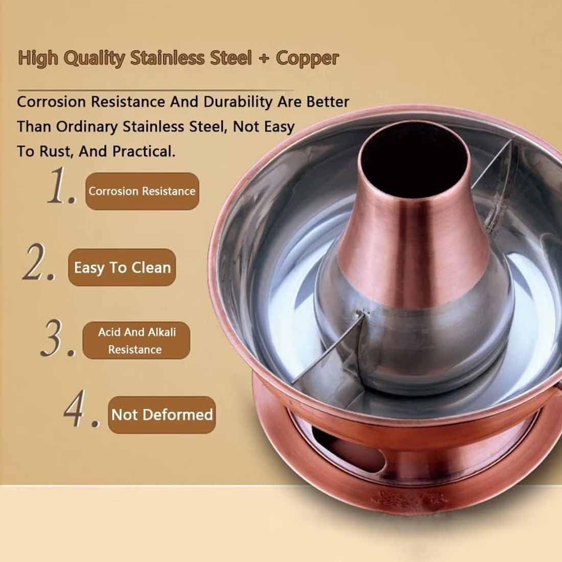 Chinese Charcoal Hot Pot, Food-grade Stainless Steel Hot Pot，Copper-12.6in