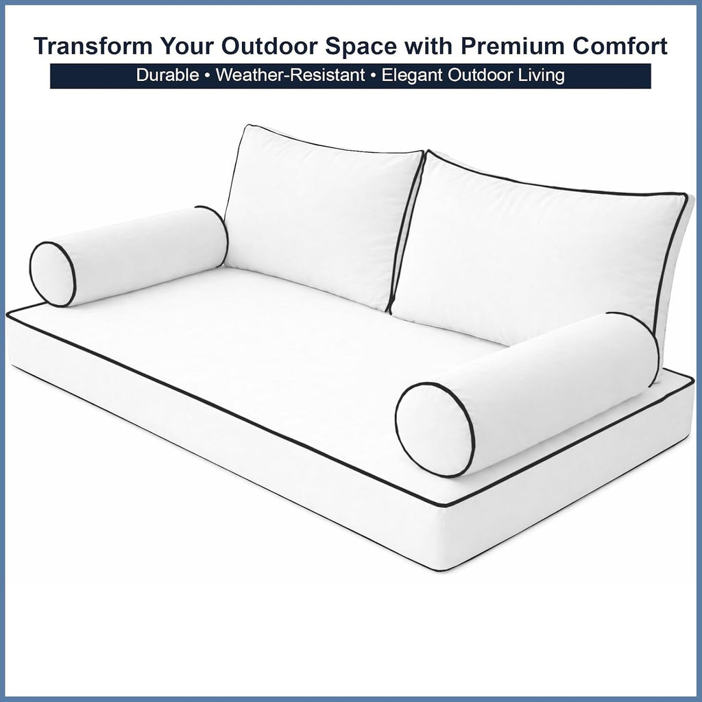 Cottington Lane 5 Piece Outdoor Daybed Cushion Cover Set, Twin Size Fitted 39" x 75" with 6" Deep Fit, Waterproof Indoor Daybed/Porch Swing Bed Mattress & Pillow Bolster Cushion Cover, White
