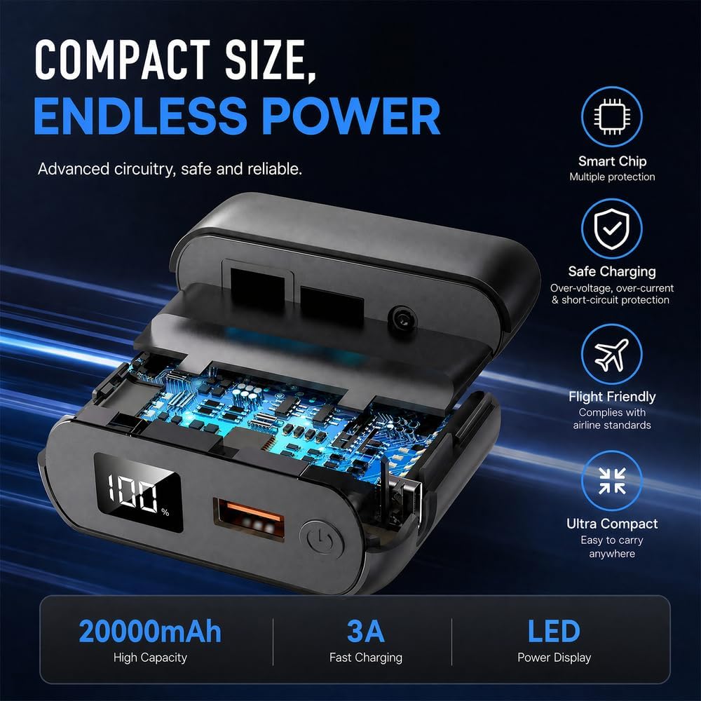 2 Pack 20000mAh Heated clothing Dedicated Battery pack,DC 7V/3A USB 5V/3A