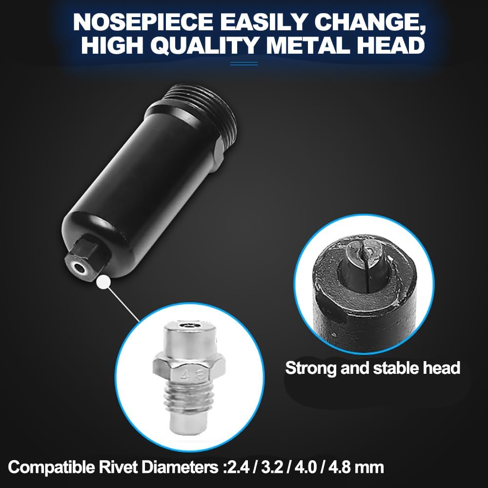 Cordless Rivet Gun,Portable 21V Lithium Battery Electric Automatic Core Pulling Rivet Gun,Professional Brushless Blind Riveter Tool Kit for Rivets 2.4/3.2/4.0/4.8 mm,with 3.0Ah Battery (2 batteries)