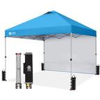 CROWN SHADES 10x10 Pop Up Canopy with 1 Side Wall, Beach Canopy Tent, Red