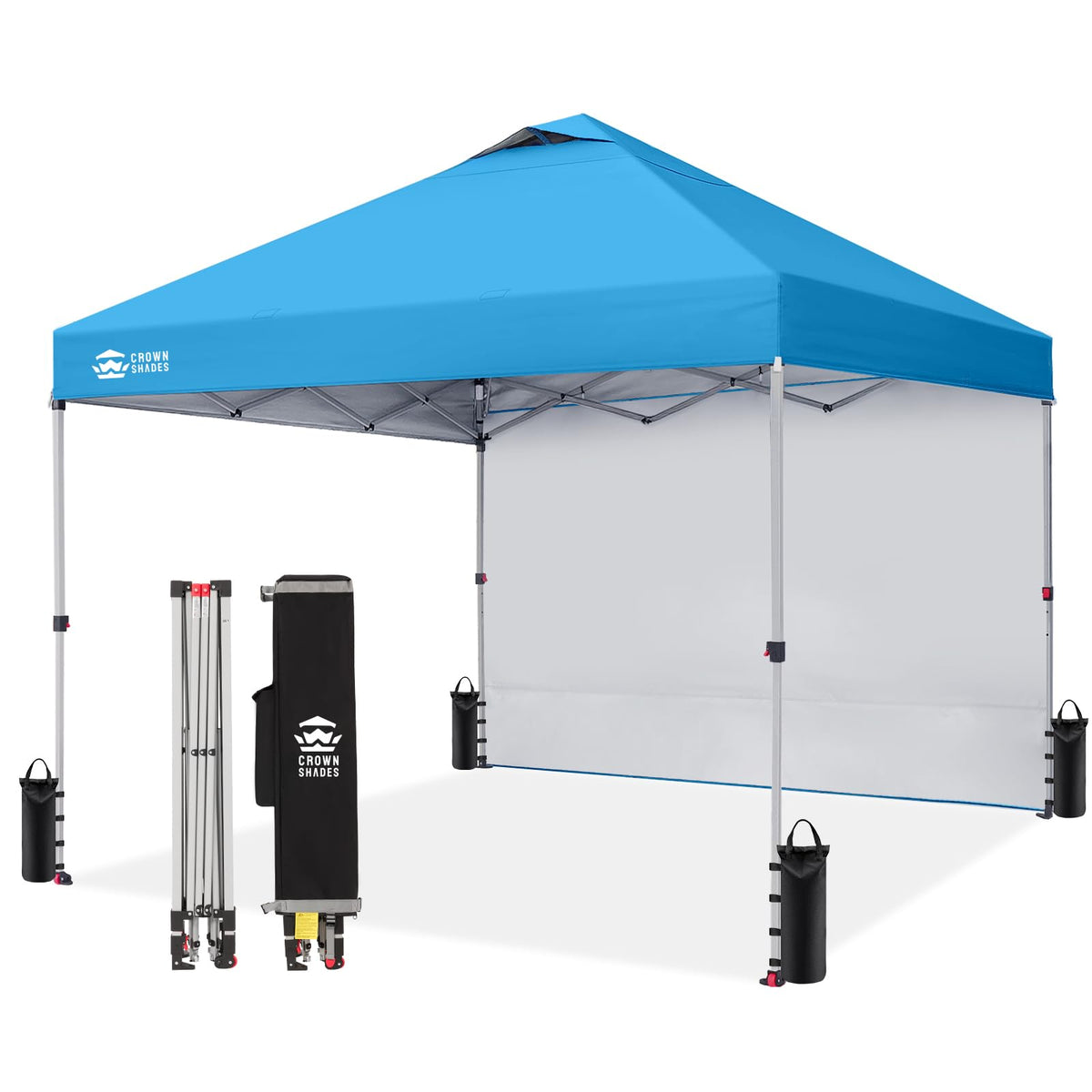 CROWN SHADES 10x10 Pop Up Canopy with 1 Side Wall, Beach Canopy Tent, Red