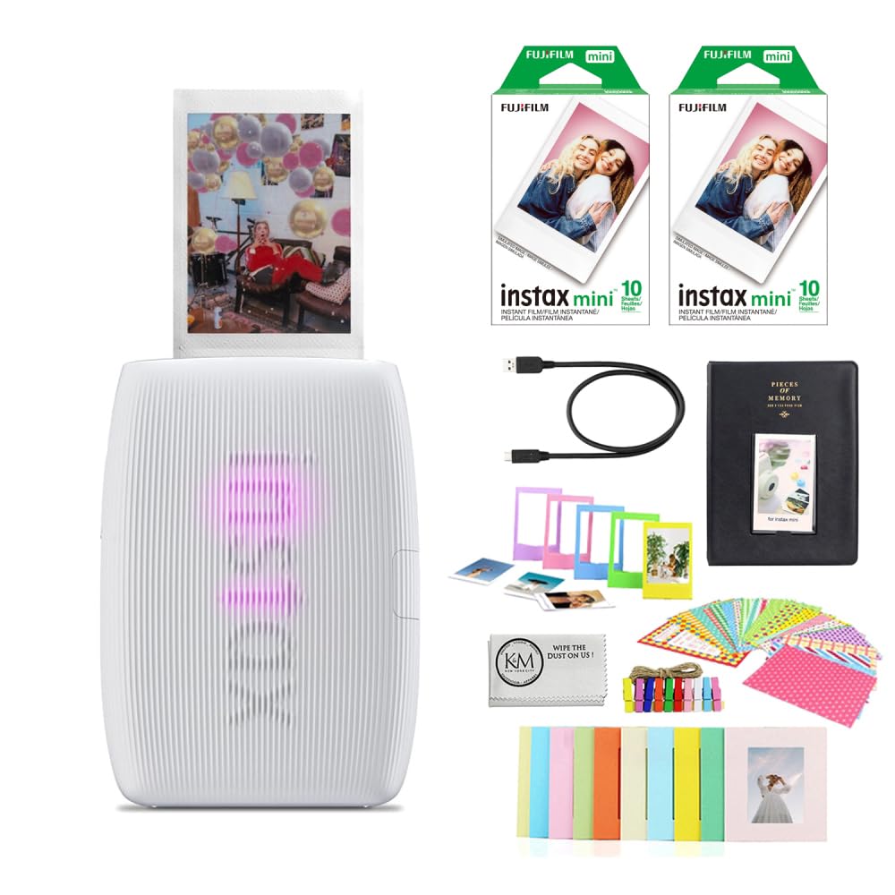 Fujifilm INSTAX Mini Link 3 Smartphone Printer | Rose Pink Bundled with INSTAX Mini Instant Film | 20 Exposures + Instax Mini Album, Borders, Stickers & Clips + Microfiber Cleaning Cloth (4 Items)
