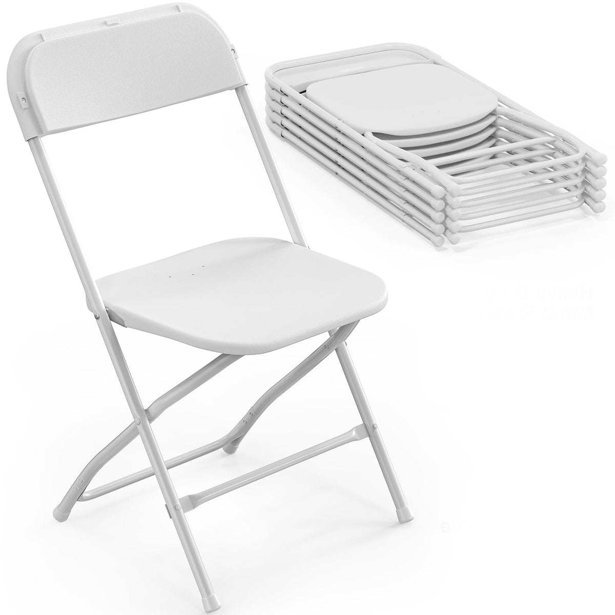 Bonnlo Folding Chairs Set of 4, White Plastic Chair Sturdy Seat with Metal Frame, Perfect for Party, Event, Wedding, Birthday, Office, Outside Entertaining