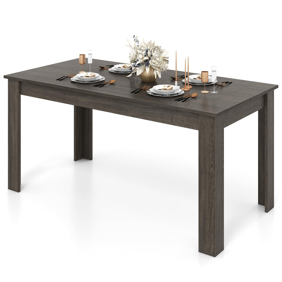 GIANTEX Dining Table for 4-6, 63" Large Rectangular Kitchen Table, Black