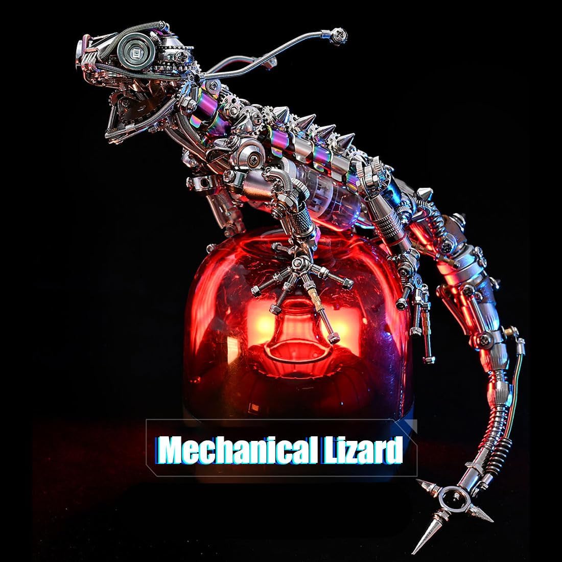 3D Metal Puzzle Animal Model Kit, 1100PCS DIY Assemble Steampunk Mechanical Lizard Model with LED Light, Creative Handcrafted Metal Art Craft Desktop Display & Decoration for Adults
