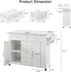 ONBRILL 47" Kitchen Island with 2 Storage Cabinets & 5 Drawers, White