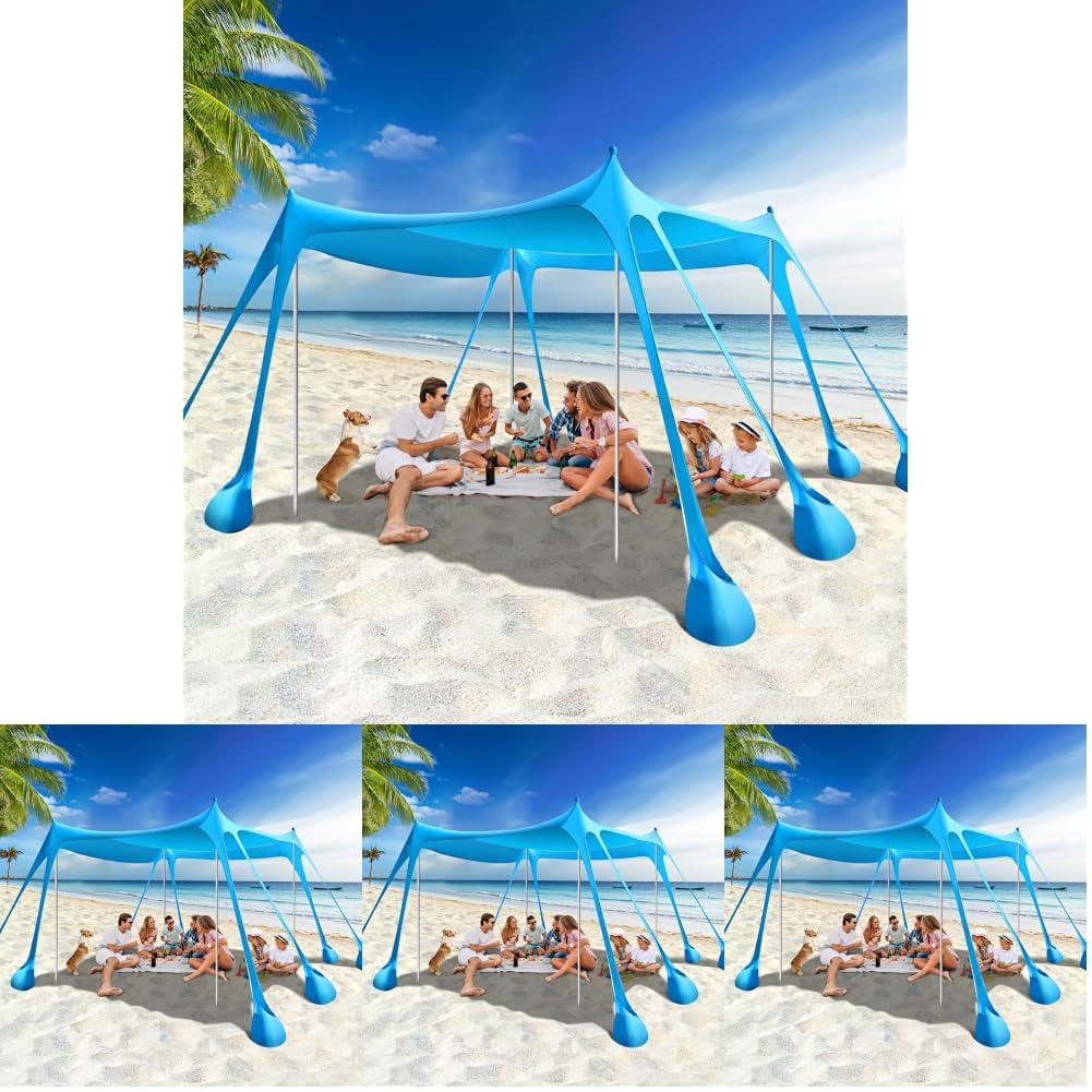 Rhino Valley 10 x 10 FT Beach Tent UPF50+ with 8 Sandbags 4 Poles, Sky Blue