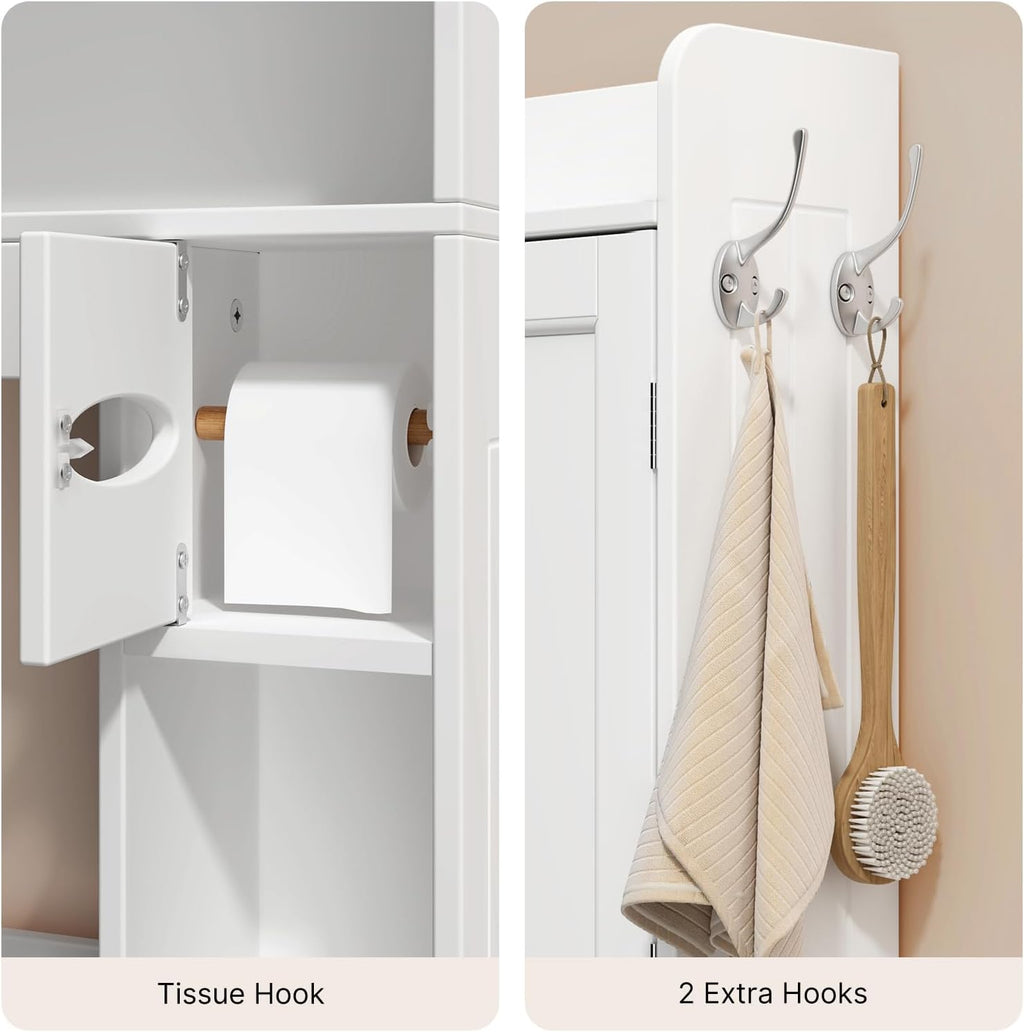 Ahomly Over The Toilet Storage Cabinet, 29.9" W x 70.3" H, White