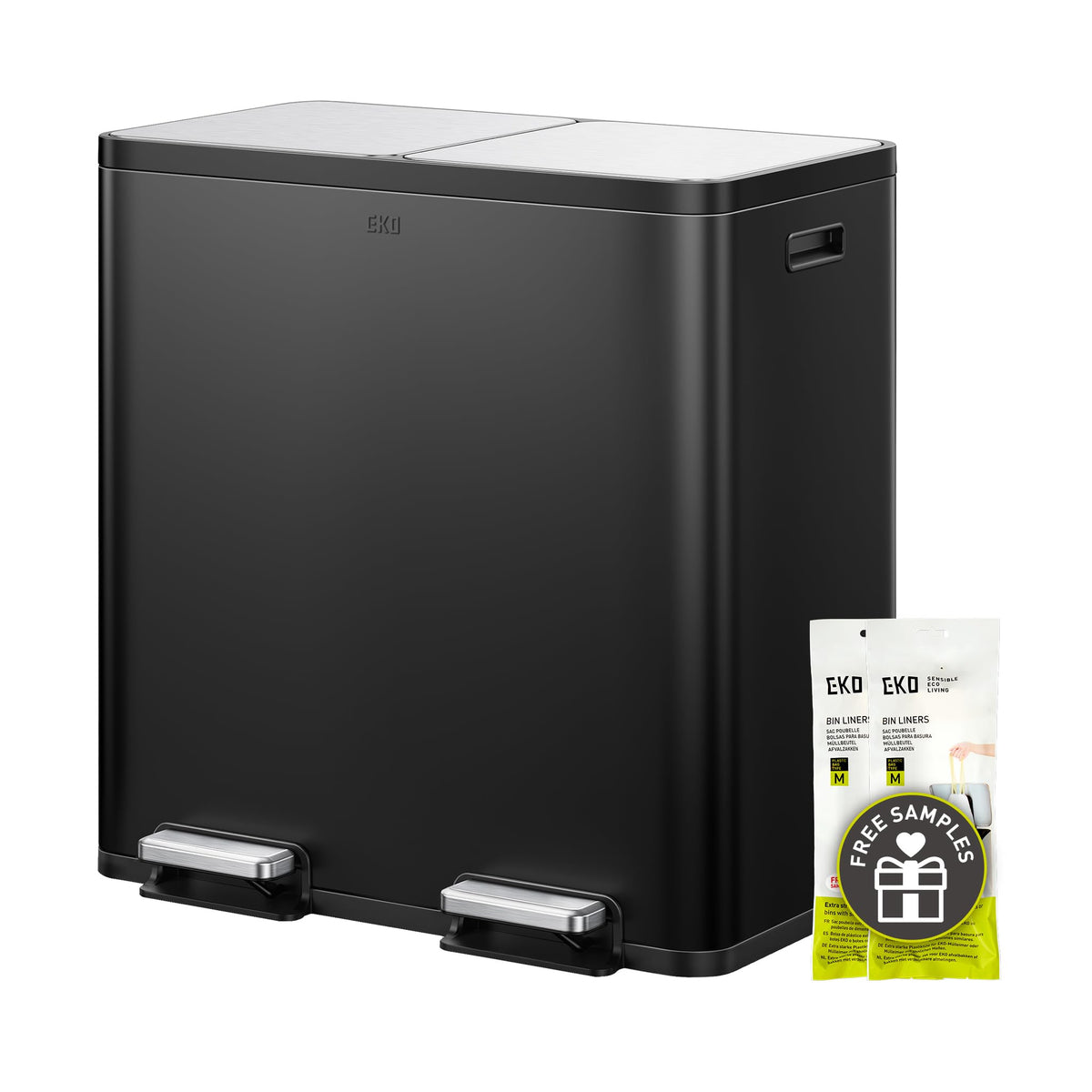 EKO EcoCasa II 36L+24L Dual Trash Can with Recycle Bin, Stainless Steel Garbage Can with Lid, Deodorizer Compartment, Odor-Proof and Fingerprint Resistant