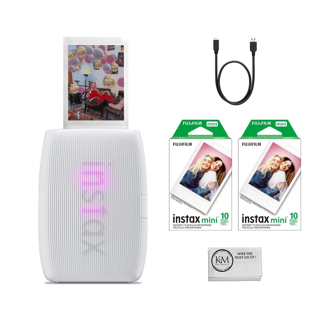 Fujifilm INSTAX Mini Link 3 Smartphone Printer | Rose Pink Bundled with INSTAX Mini Instant Film | 20 Exposures + Instax Mini Album, Borders, Stickers & Clips + Microfiber Cleaning Cloth (4 Items)