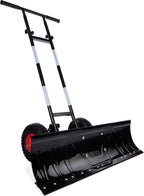 Best Choice Products 36in Galvanized Blade Heavy-Duty 2-Wheel Snow Pusher Hand Plow for Snow Removal w/Wheels, Adjustable Handle, Blade Angle - Black