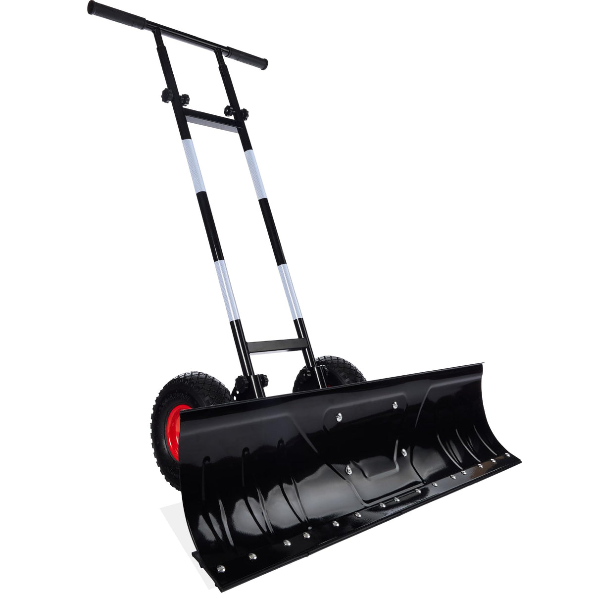 Best Choice Products 48in Heavy-Duty 2-Wheel Snow Pusher Hand Plow for Snow Removal w/Wheels, Adjustable Handle, Blade Angle - Black