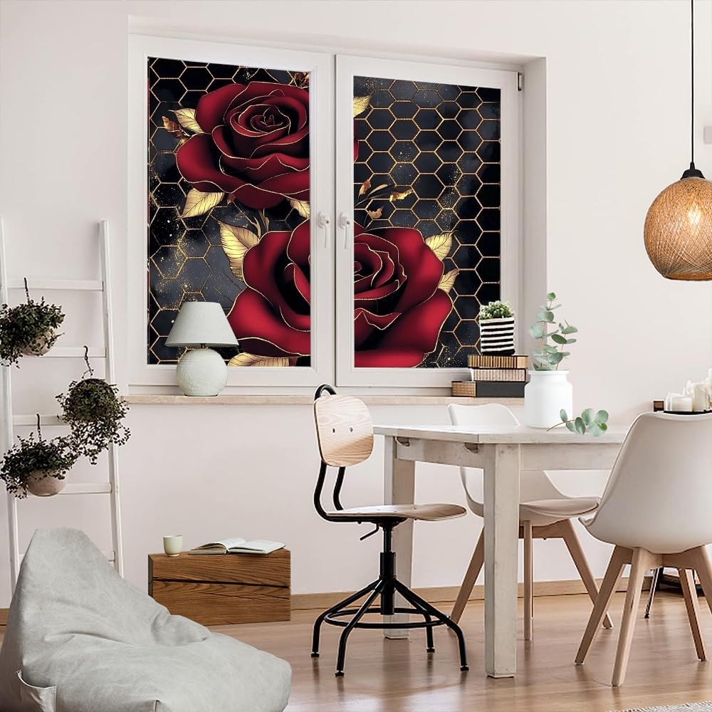Elegant Roses Stained Glass Window Film 35.4Wx55.1L inch x 2pcs