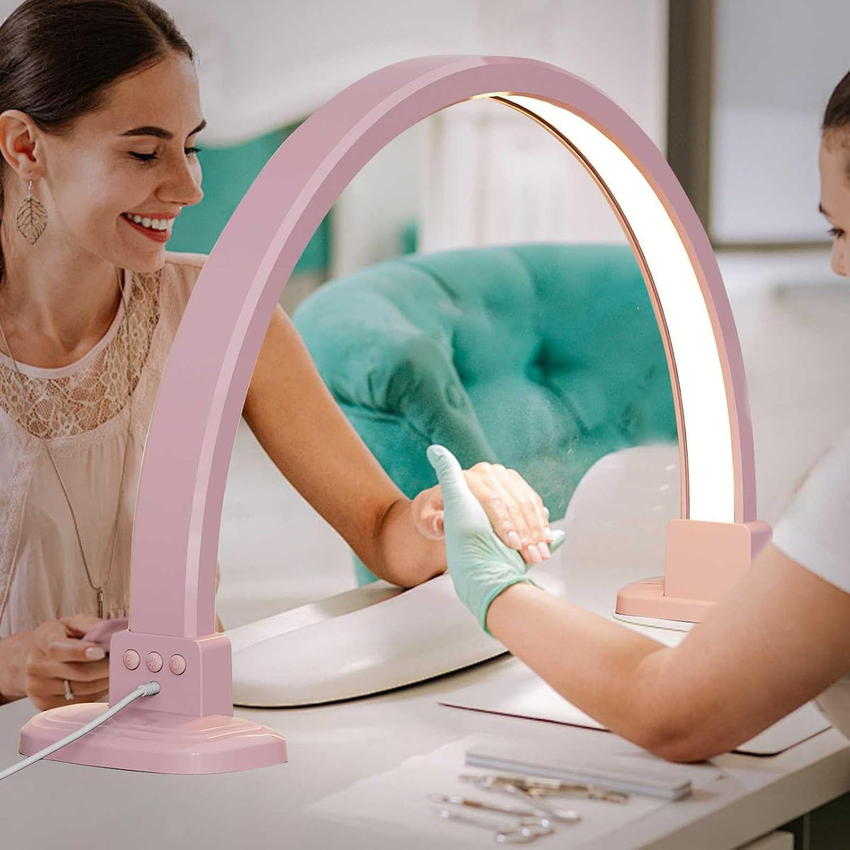 Half Moon Light for Nail Desk, 30 in 45W Half Moon Nail Lamp, Adjustable Brightness Color Temperature Moon Lamp Nail Tech, Arch Nail Lamp, Manicure Lamp Table Light
