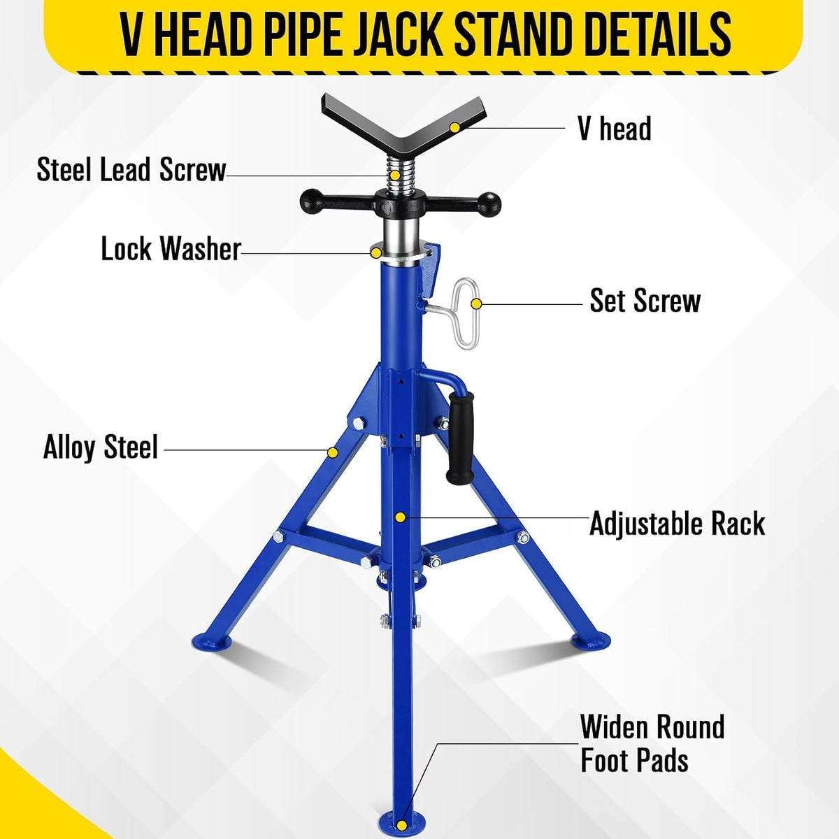 2PCS Pipe Jack Stand, 2500LB Carbon Steel Heavy Duty Pipe Stand,