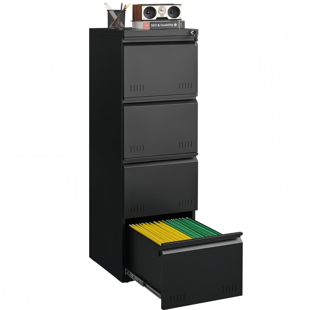 Guizeeopo 3 Drawer File Cabinet with Lock, File Cabinets for Home Office,Under Desk Cabinet, Locking File Cabinet for A4/Letter/Legal, Fully Assembled Expect Casters, Matte White