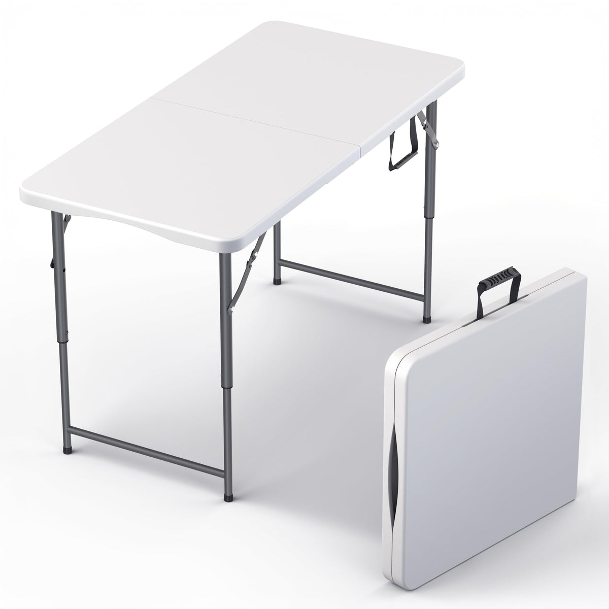 2 PACK of 4 Feet Foldable Table Adjustable Height with Built in Handle, Steel Legs | 4FT Heavy Duty Portable | Perfect for Party Dining Wedding Events Picnic Indoor Outdoor Camping Folding - 4 Foot