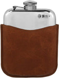 English Pewter Company 6oz Pewter Hip Flask With Luxury Brown Leather Pouch [PLF02]