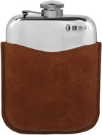 English Pewter Company 6oz Pewter Hip Flask With Luxury Brown Leather Pouch [PLF02]