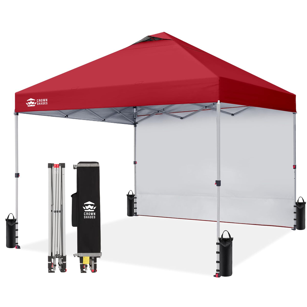 CROWN SHADES 10x10 Pop Up Canopy with 1 Side Wall, Beach Canopy Tent, Red