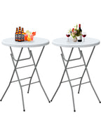 32" Round Folding Table, HDPE Top & Metal Frame, 2 Pack, White