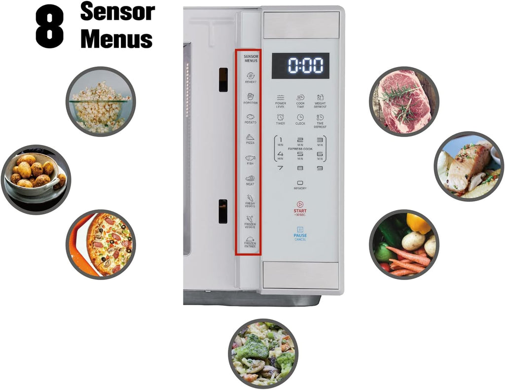 1.1 Cu. ft. 1000 W Mid Size Microwave Oven, 1000W, White Stainless Steel