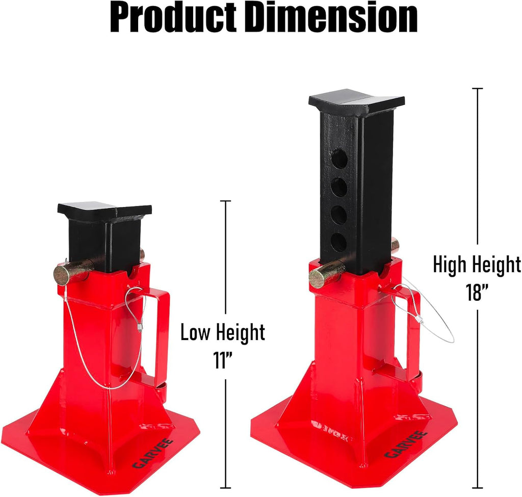 12 Ton Heavy Duty Pin Type Jack Stands with Lock Adjustable 11-18 Inch Automotive Support for Trucks Trailers Cars SUVs Professional Garage Home Use Red 1 Pair