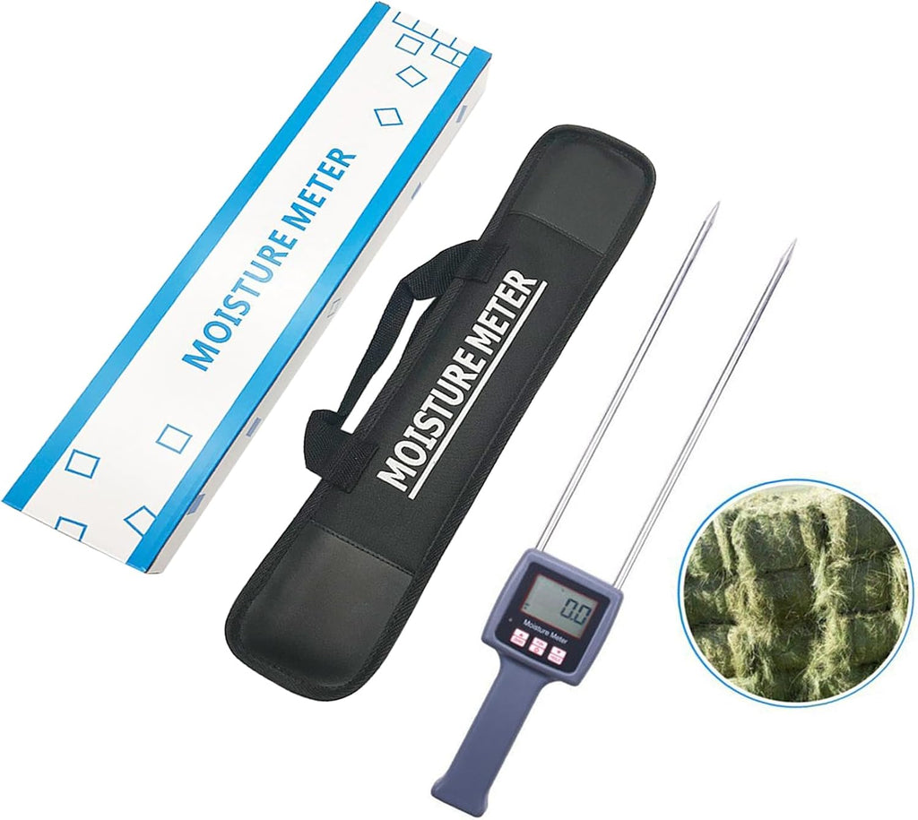 TK100 Multifunctional Moisture Meter, Portable Hay Probe Moisture Tester, Inductive Digital Moisture Detector Forage and Grain Analyzer for Tea Corn Straw Bran Plastic Granules and More Fiber