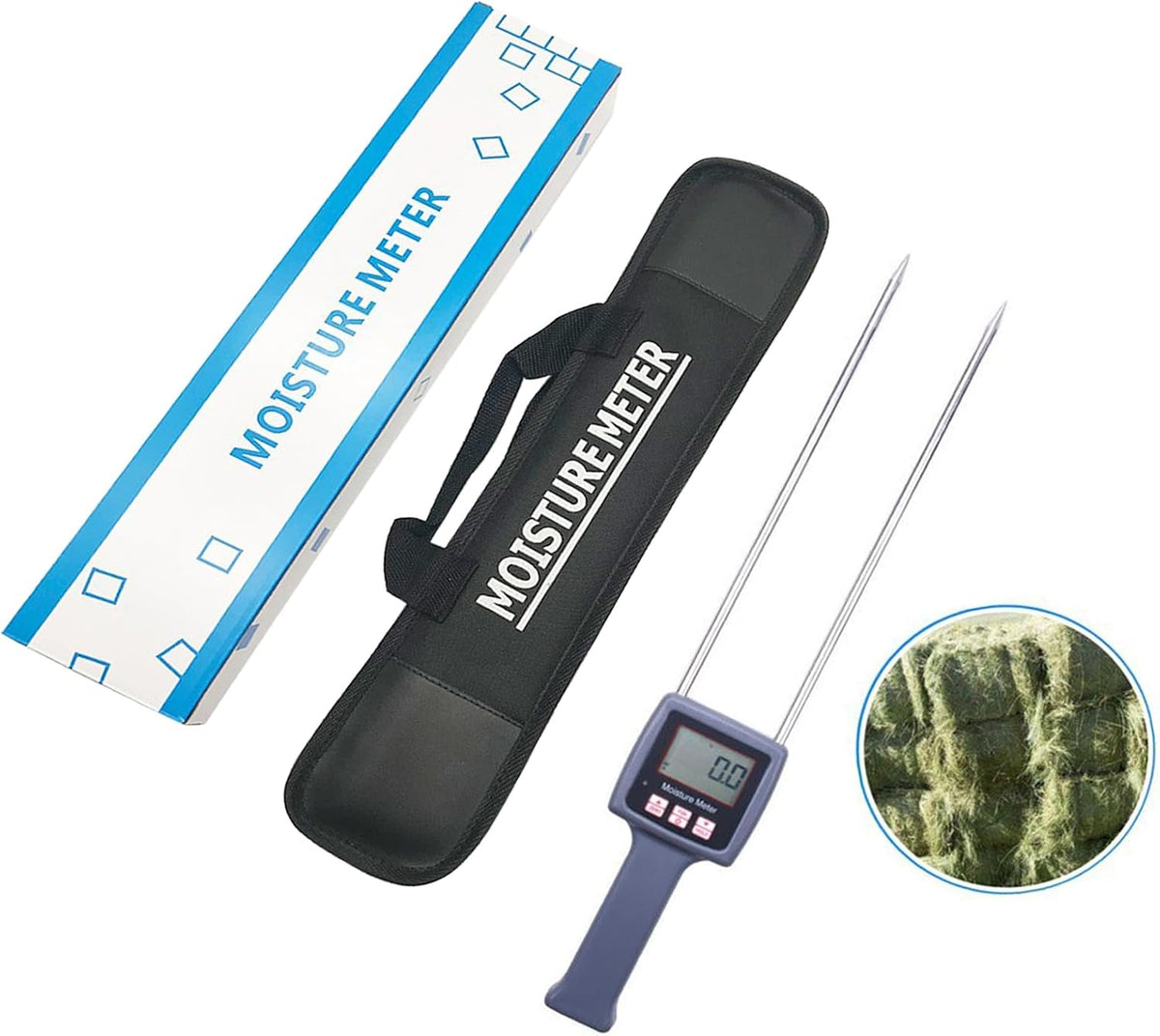 TK100 Multifunctional Moisture Meter, Portable Hay Probe Moisture Tester, Inductive Digital Moisture Detector Forage and Grain Analyzer for Tea Corn Straw Bran Plastic Granules and More Fiber