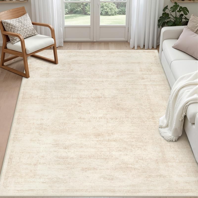 8x10 Area Rugs Living Room: Bedroom Washable Carpet Beige/Ivory