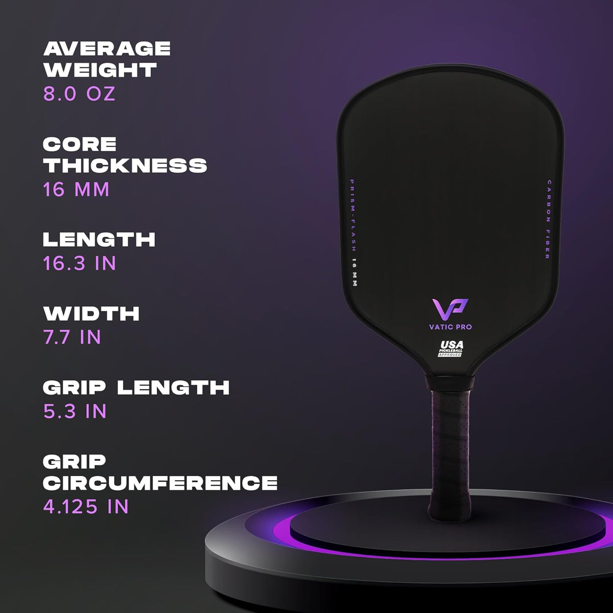 Vatic Pro Prism Carbon Fiber 16mm - Foam Injected Walls - Includes Paddle Cover