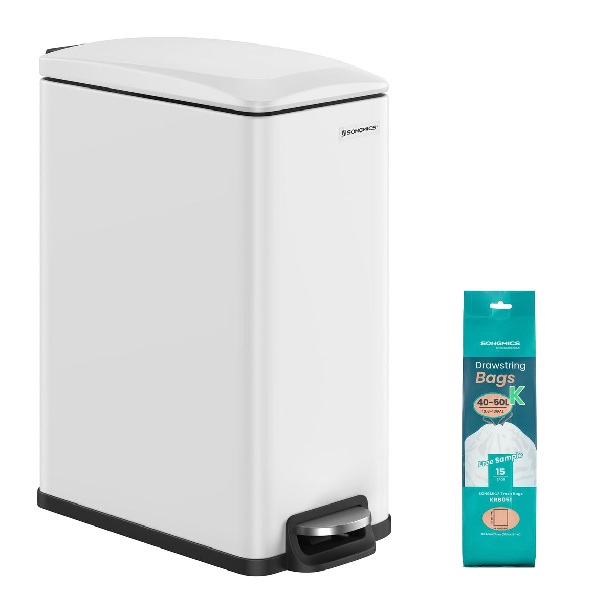 SONGMICS Kitchen Trash Can with Lid, 13-Gallon (50 L) Slim, Stainless Steel