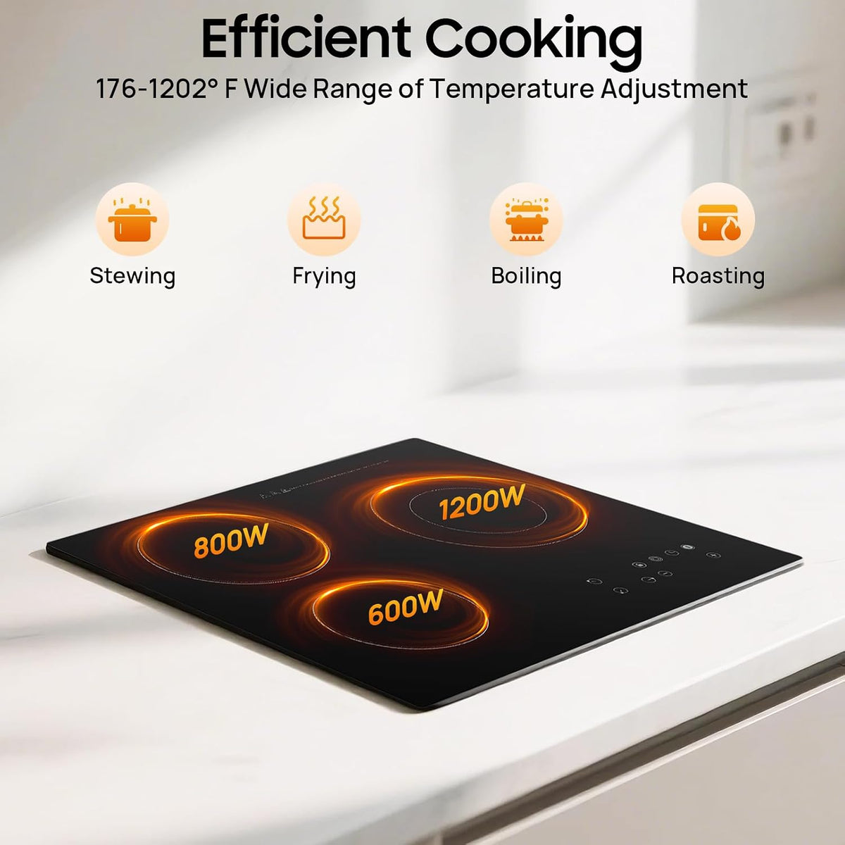 3 Burner Induction Cooktop, 2600W Portable Electric Stove Countertop Built-in, 9 Power Levels & LED Touch Screen, 120min Timer & 1202°F Temp Control, Black Ceramic Cooktop for Kitchen Restaurant