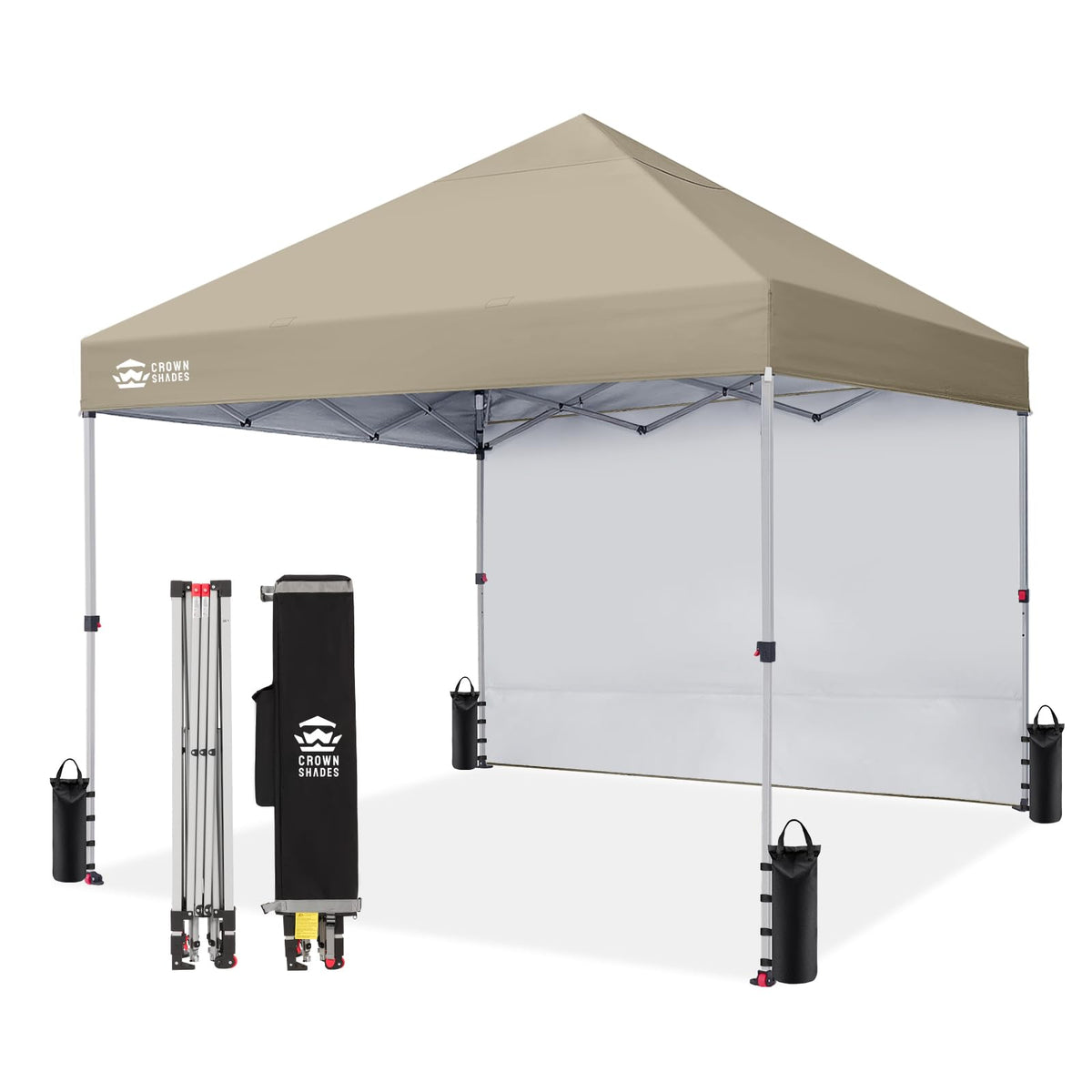 CROWN SHADES 10x10 Pop Up Canopy with 1 Side Wall, Beach Canopy Tent, Red
