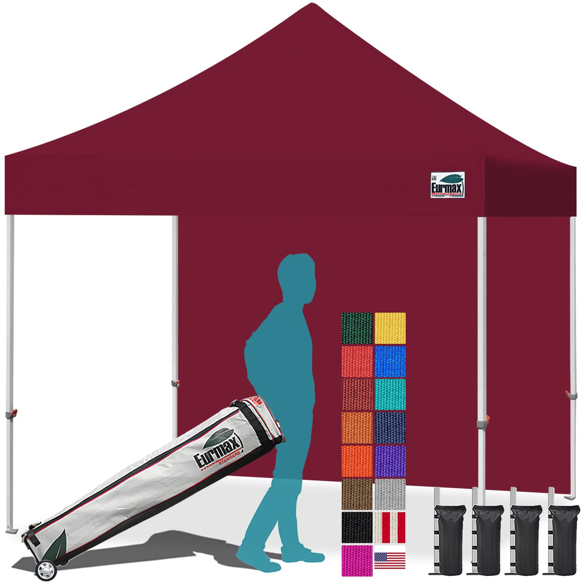Eurmax USA 10x10ft Pop Up Canopy,Commercial Instant Tent for Outdoor Events,Patented No-Tip Rolling Storage Bag with 4 Sandbags,UV & Water Resistant,Heavy Duty Portable Shelter Gazebo,White