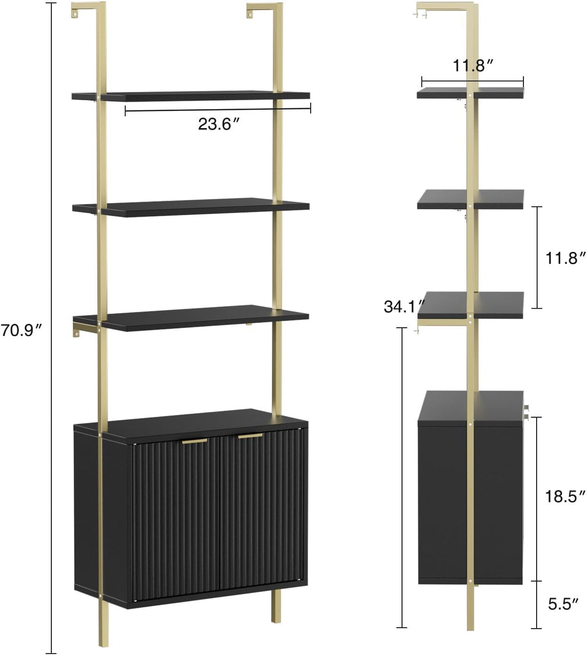 Halitaa 71”Ladder Shelf with Storage Cabinet, Wall Mounted Ladder Bookshelf
