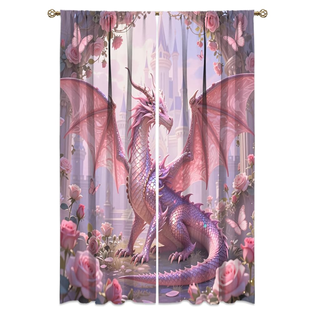Traditional Ukiyoe Wildlife Dragon Curtains-Dreamy Ancient Japan Architecture Rod Pocket Back Tab Window Drapes,Japanese Samurai Thermal Insulated Blackout Curtain,2pcs,Each 52“W x 96”L