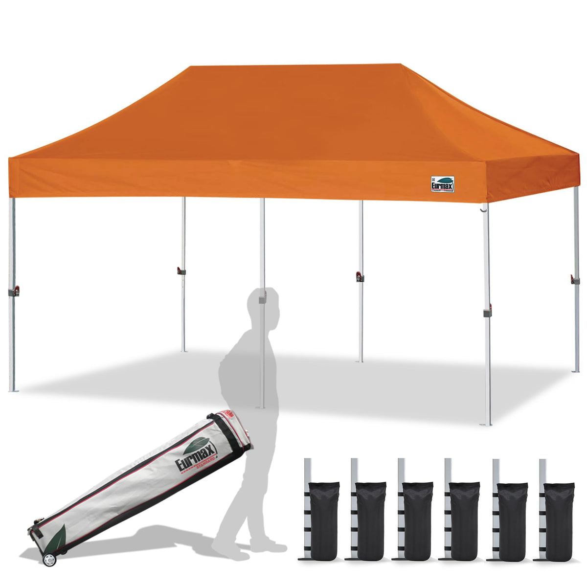 Eurmax USA 10x10ft Pop Up Canopy,Commercial Instant Tent for Outdoor Events,Patented No-Tip Rolling Storage Bag with 4 Sandbags,UV & Water Resistant,Heavy Duty Portable Shelter Gazebo,White