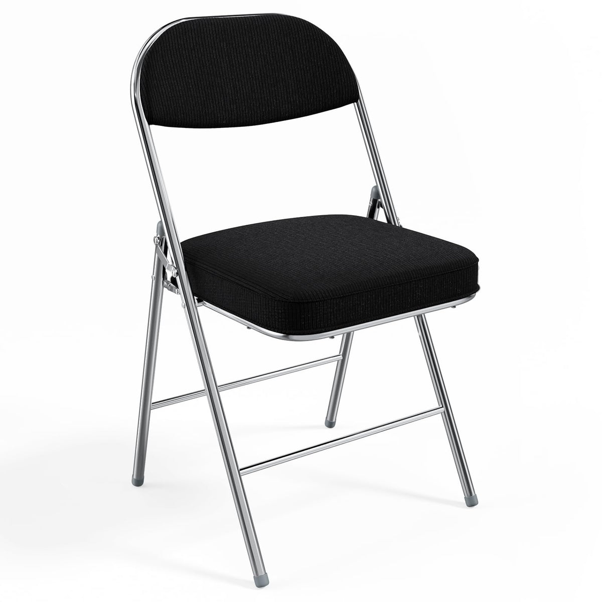 VINGLI 4 Pack Folding Chairs with Padded Seat & Backrest, Metal Frame, Durable Corduroy Fabric, 350 lbs Capacity, Set of 4, Black – Ideal for Weddings, Parties, Office Events