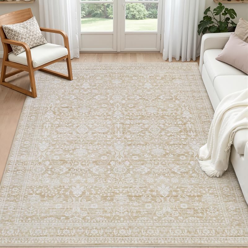 8x10 Area Rugs Living Room: Bedroom Washable Carpet Beige/Ivory
