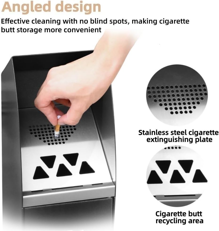Standing Metal Ashtray with Lock, Vertical Cigar Ashtrays for Small Spaces, Commercial Outdoor Ashtray for Office, Restaurants, Bars and Convenience Stores