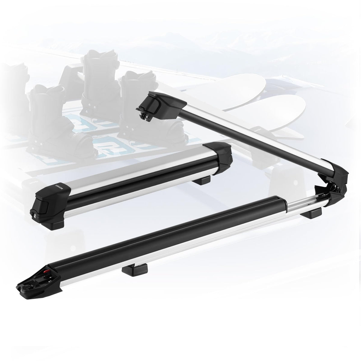 VEVOR Ski & Snowboard Roof Rack, Carry up to 4 Pairs of Skis or 2 Snowboards, 2 PCS Aluminum Universal Car Roof Rack with Lock & Rubber Padding, Carrier for Fishing Rod, Fit Most Slotted Crossbars