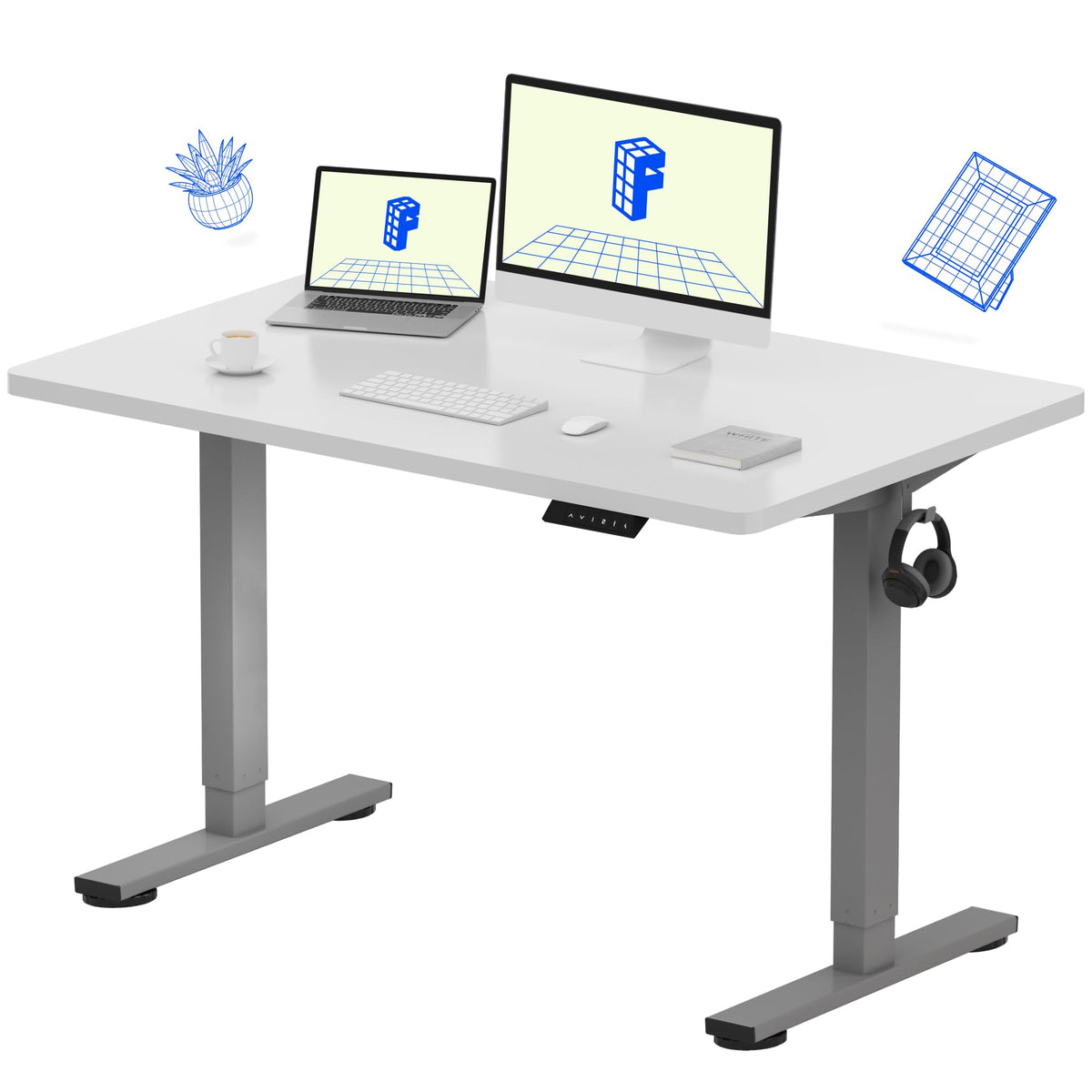 FLEXISPOT EN1 One-Piece Standing Desk, Electric Adjustable with 4 Memory Presets, 176 LBS Capacity, Stable & Quiet, Seamless Desktop for Home Office & Dual Monitors, 48"x24" Black Walnut