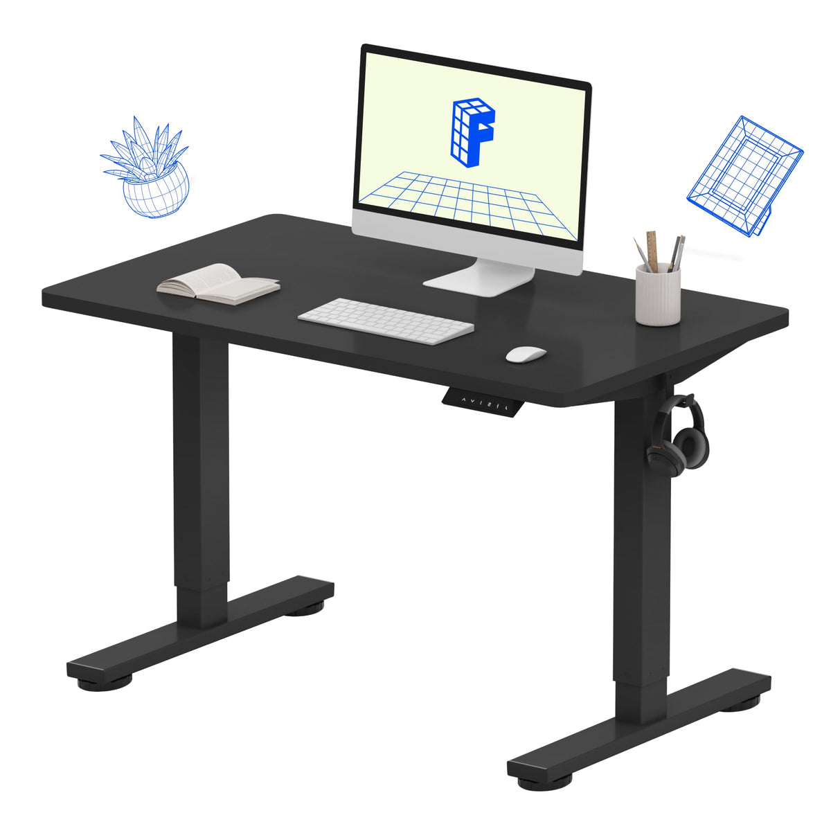 FLEXISPOT EN1 One-Piece Standing Desk, Electric Adjustable with 4 Memory Presets, 176 LBS Capacity, Stable & Quiet, Seamless Desktop for Home Office & Dual Monitors, 48"x24" Black Walnut