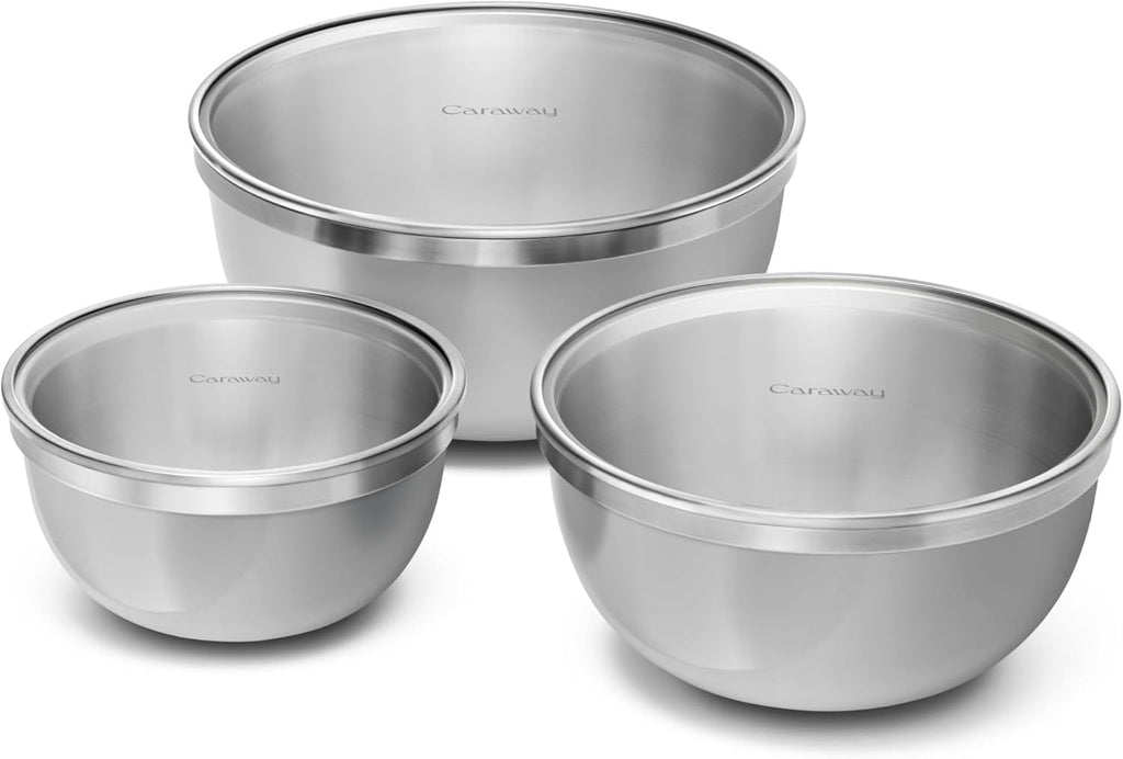 Caraway 6-Piece Stainless Steel Mixing Bowl Set with Glass Lids
