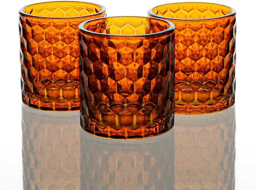 Richland Amber Chunky Honeycomb Glass Votive & Tealight Candle Holder Set of 48